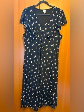 River Island Black Midi Dress with White Floral Print